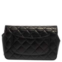 Pre Owned Chnael Black Aged Quilted Leather Lucky Charms 2.55 Reissue Wallet on Chain