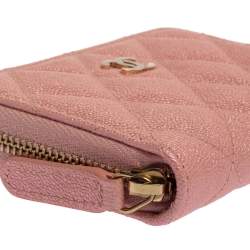 Pre Owned Chanel Pink Quilted Caviar Leather CC Zip Coin Purse
