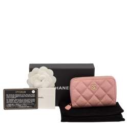 Pre Owned Chanel Pink Quilted Caviar Leather CC Zip Coin Purse