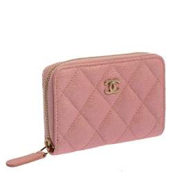 Pre Owned Chanel Pink Quilted Caviar Leather CC Zip Coin Purse