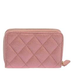 Pre Owned Chanel Pink Quilted Caviar Leather CC Zip Coin Purse