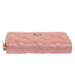 Pre Owned Chanel Pink Quilted Caviar Leather CC Zip Coin Purse