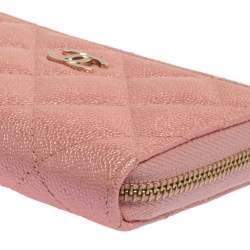 Pre Owned Chanel Pink Quilted Caviar Leather CC Zip Coin Purse