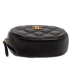 Pre Owned Chanel Black Quilted Leather CC  Round Coin Purse