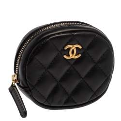 Pre Owned Chanel Black Quilted Leather CC  Round Coin Purse
