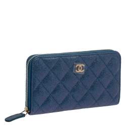 Pre Owned محفظة شانيل مزينة سي سي سحاب ملتف جلد كافيار أحمر