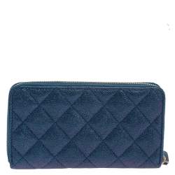 Pre Owned محفظة شانيل مزينة سي سي سحاب ملتف جلد كافيار أحمر