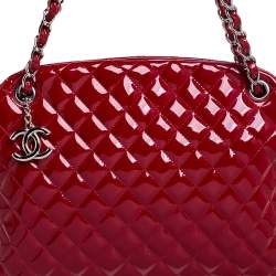 Pre Owned Chanel Red Quilted Patent Leather Medium Just Mademoiselle Bowler Bag