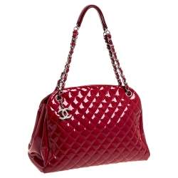 Pre Owned Chanel Red Quilted Patent Leather Medium Just Mademoiselle Bowler Bag