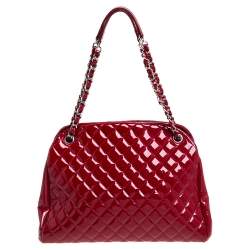 Pre Owned Chanel Red Quilted Patent Leather Medium Just Mademoiselle Bowler Bag
