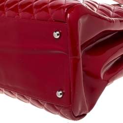 Pre Owned Chanel Red Quilted Patent Leather Medium Just Mademoiselle Bowler Bag