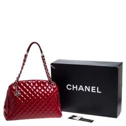 Pre Owned Chanel Red Quilted Patent Leather Medium Just Mademoiselle Bowler Bag