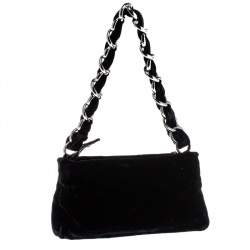 Pre Owned Chanel Black Satin and Velvet Chain Clutch Bag