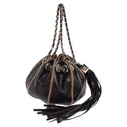 مملوكة مسبقًا Chanel Black/Peach Leather Reversible Drawstring Tassel Bag