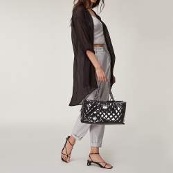 Pre Owned Chanel Dark Grey Quilted Patent Caviar Leather Reissue Tote