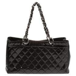 Pre Owned Chanel Dark Grey Quilted Patent Caviar Leather Reissue Tote