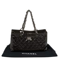 Pre Owned Chanel Dark Grey Quilted Patent Caviar Leather Reissue Tote