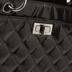 Pre Owned Chanel Dark Grey Quilted Patent Caviar Leather Reissue Tote