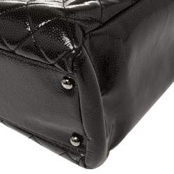 Pre Owned Chanel Dark Grey Quilted Patent Caviar Leather Reissue Tote
