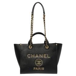 Chanel Black Medium Deauville Tote Bag in Caviar Leather with