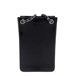 مملوكة مسبقًا حقيبة كروس للهاتف شانيل سي سي جلد أسود لامع وجلد