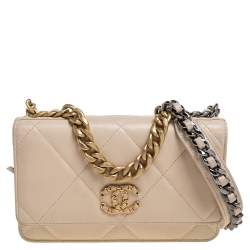 Chanel Beige Quilted Leather Wallet on Double Chain 2way 2cc1025a