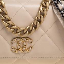 Chanel Beige Quilted Leather Chanel 19 Wallet on Chain