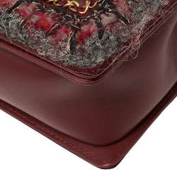 Pre Owned حقيبة شانيل جاكيت بوي جلد مبطن عنابي وحواف تويد متوسطة بقلاب 