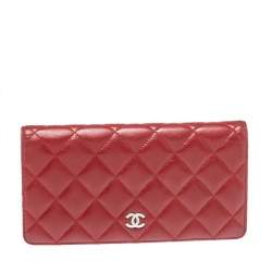 مملوكة مسبقًا محفظة كونتينينتال شانيل L ين جلد كافيار مبطنة حمراء