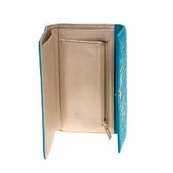 Chanel Turquoise Camellia Embossed Leather Wallet