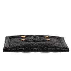 Chanel Black Quilted Caviar Leather CC Filigree Card Holder