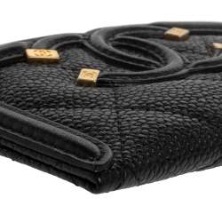 Chanel Black Quilted Caviar Leather CC Filigree Card Holder