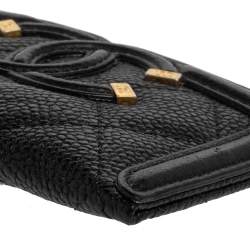 Chanel Black Quilted Caviar Leather CC Filigree Card Holder