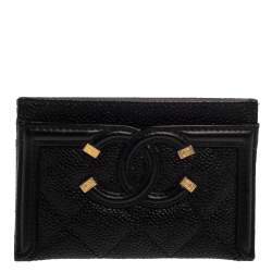 Chanel Black Quilted Caviar Leather CC Filigree Card Holder Chanel