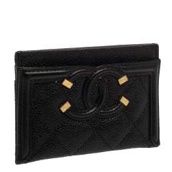 Chanel Black Quilted Caviar Leather CC Filigree Card Holder