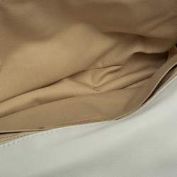 Pre Owned Chanel White Quilted Leather East West Single Flap Bag