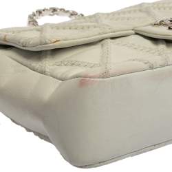 Pre Owned Chanel White Quilted Leather East West Single Flap Bag