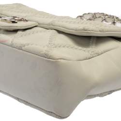 Pre Owned Chanel White Quilted Leather East West Single Flap Bag