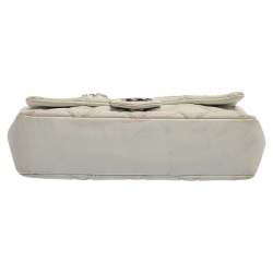 Pre Owned Chanel White Quilted Leather East West Single Flap Bag