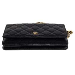 Chanel Black Quilted Caviar Leather Classic Wallet on Chain