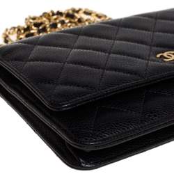 Chanel Black Quilted Caviar Leather Classic Wallet on Chain