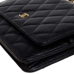 Chanel Black Quilted Caviar Leather Classic Wallet on Chain
