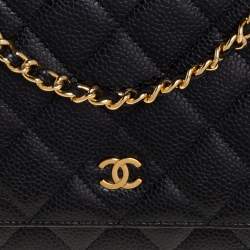 Chanel Black Quilted Caviar Leather Classic Wallet on Chain