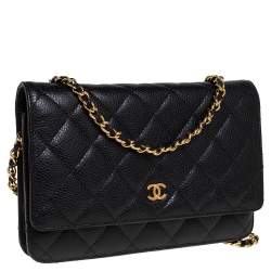 Chanel Black Quilted Caviar Leather Classic Wallet on Chain