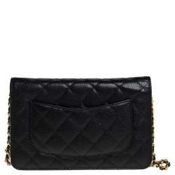 Chanel Black Quilted Caviar Leather Classic Wallet on Chain