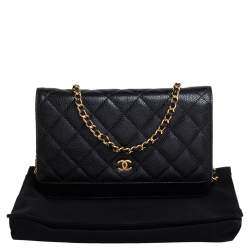 Chanel Black Quilted Caviar Leather Classic Wallet on Chain