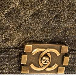 مملوكة مسبقًا Chanel Gold Quilted Crackled Leather Small Boy Flap Bag
