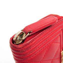 Pre Owned Chanel Red Leather Boy Small Wallet