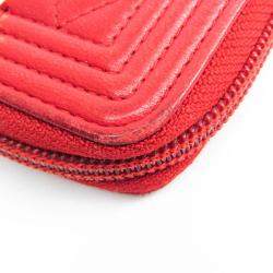 Pre Owned Chanel Red Leather Boy Small Wallet