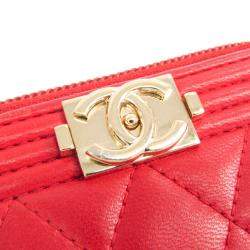 Pre Owned Chanel Red Leather Boy Small Wallet
